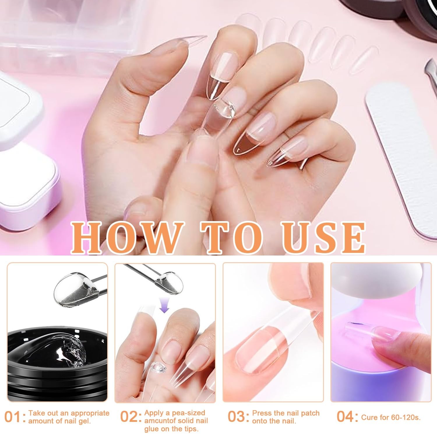Pegamento de gel sólido para uñas postizas, 15 ml, cura con luz UV