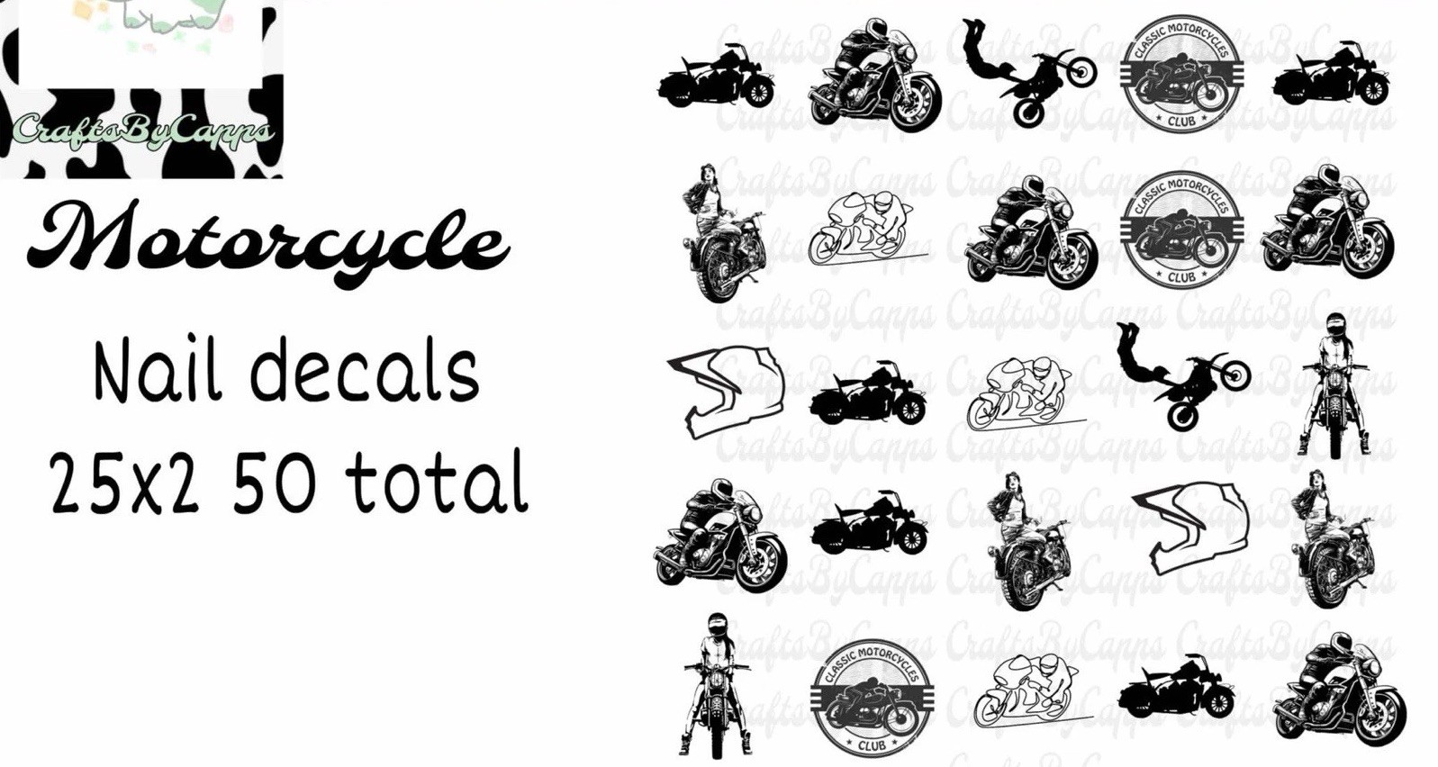 Motorcycle Waterslide Finger Nail Decals Instructions set of 50 KC Bonus