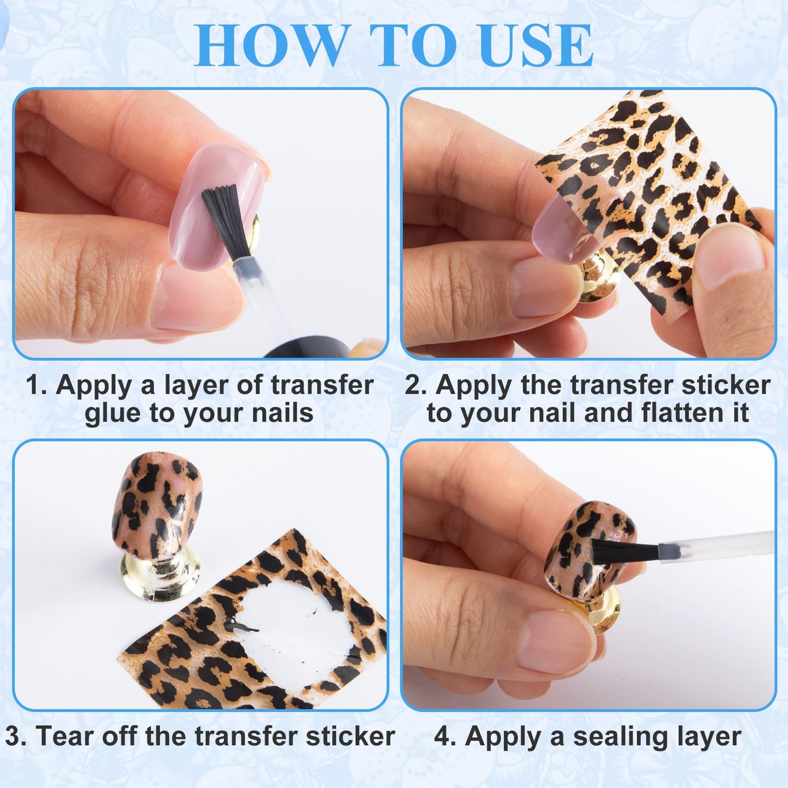 Alpinleux 10 Pcs Print Leopard Nail Art Transfer Stickers, 4cm×2cm