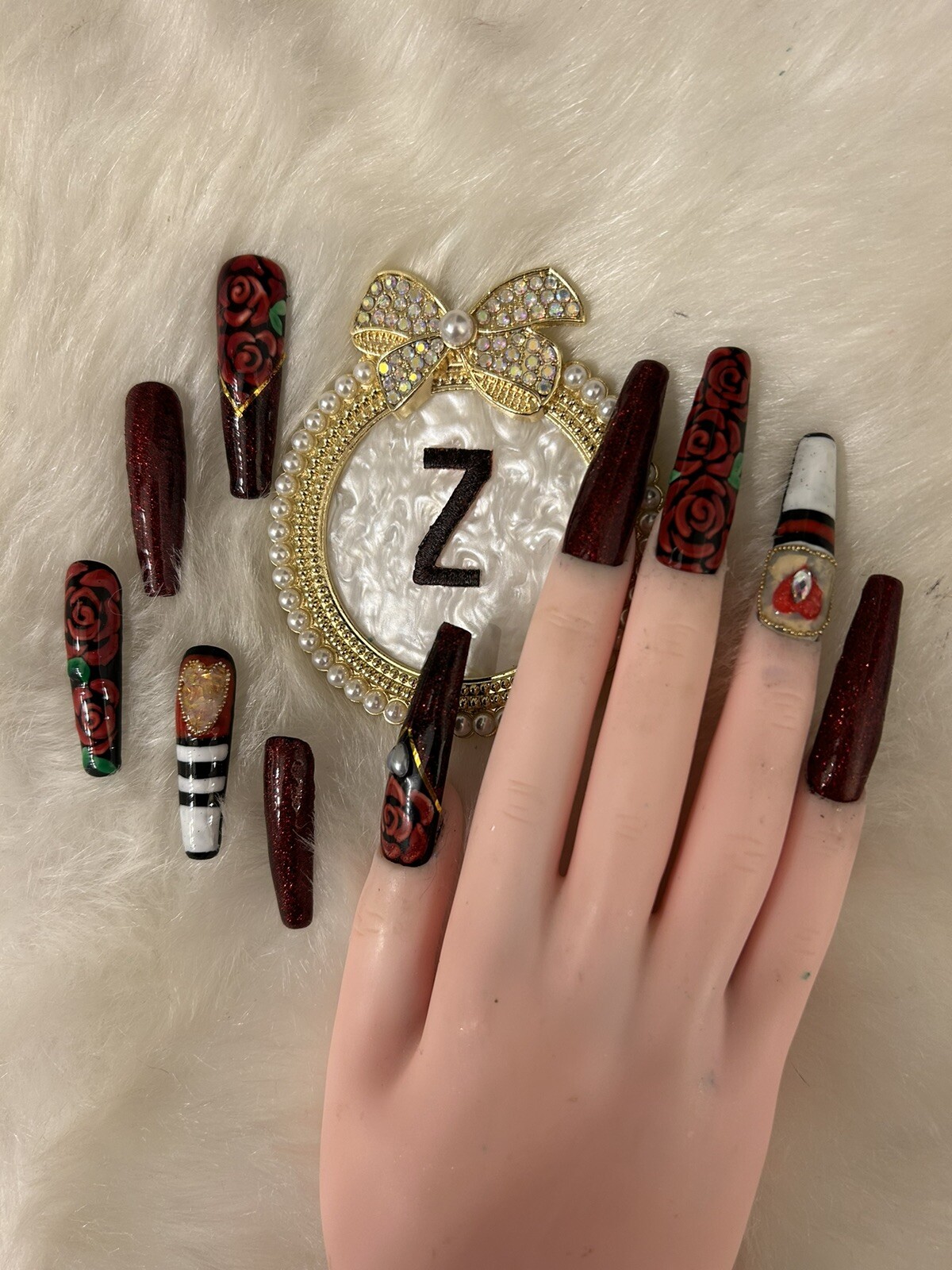 Z NAILZ! Gorgeous Set Of Handmade 3XL Black/Red Ballerina Press On Nails