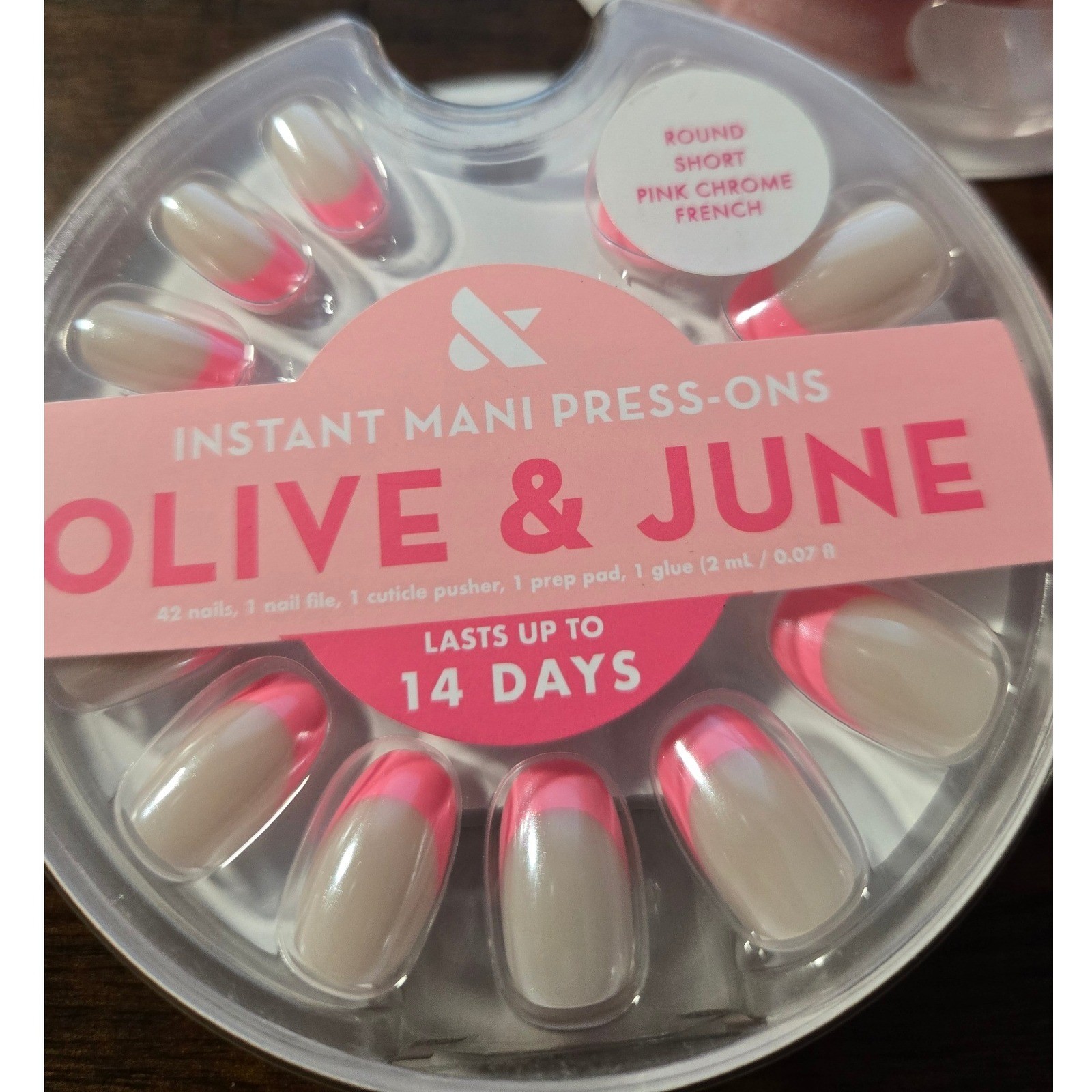 Olive & June Pink Chrome French Press On Nails Round Short 3 Packs Instant Mani