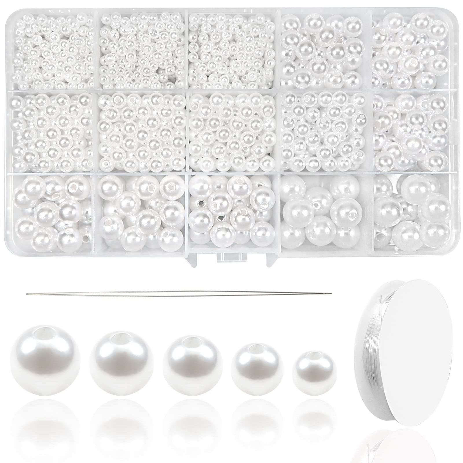 TOAOB 1400pcs Pearl Beads 4mm to 12mm White Pearls Craft Beads Loose Round Fa…