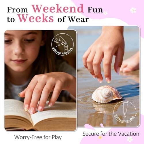 16 Sizes Press on Nails Kit for Kids – 32 Pieces A-Colorful Flower 1 Pack