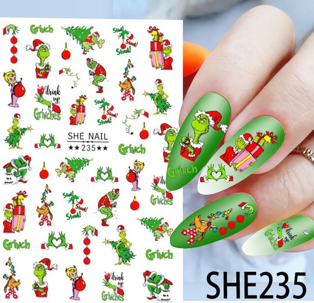 6 Sheets Christmas Nail Art Stickers – Green Small, Style A4