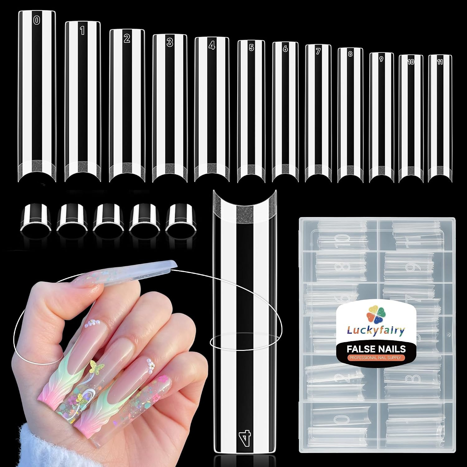 XXL Nail Tips Square 120 Pcs 12 Sizes – No C Curve Flat Square Pre-Buff 2XL Half