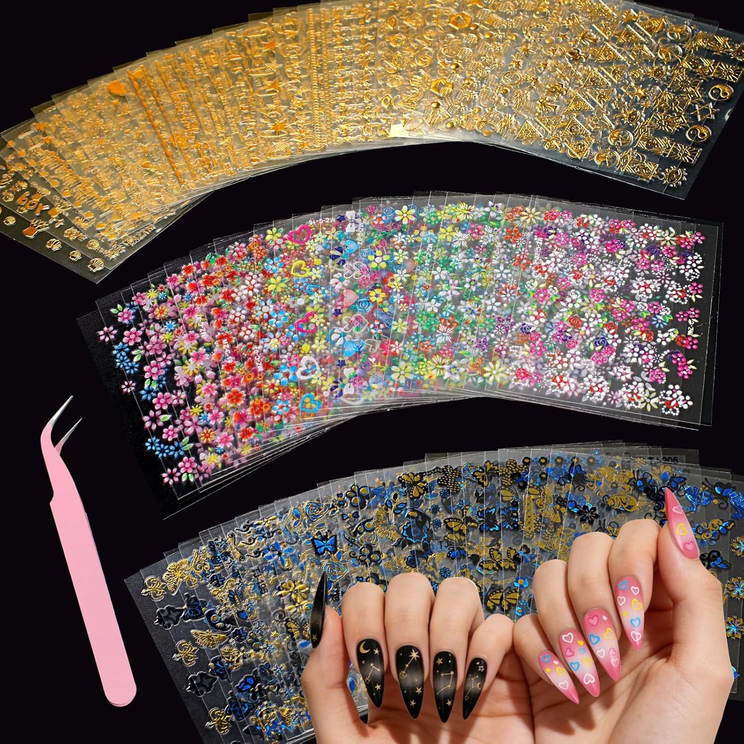 90 Sheets Nail Stickers for Nail Art DIY 3D Nail Art Stickers Decals Self New