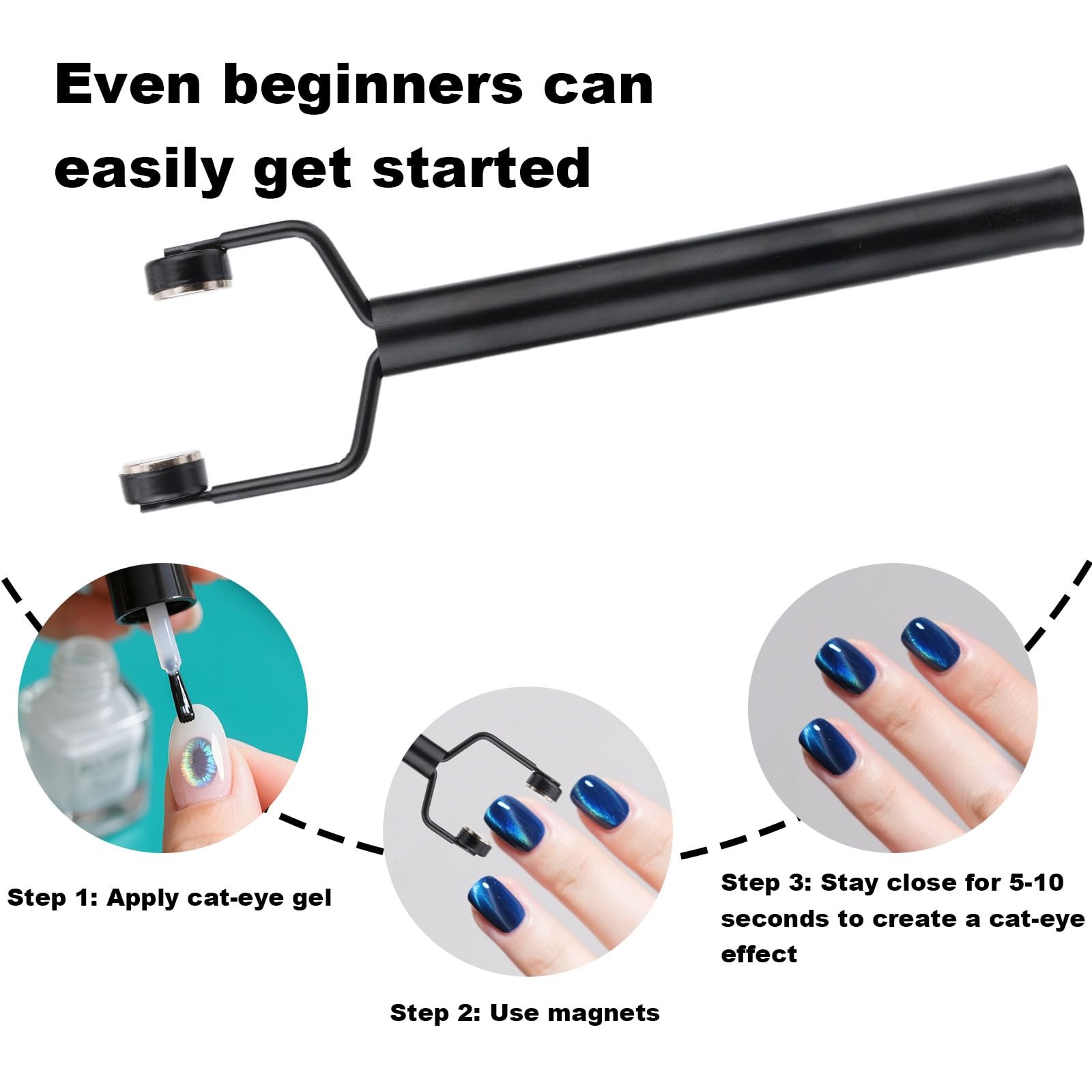 3 in 1 Cat Eye Magnet for Nails, Nail Art Design Cateye Magnetic Tool Black