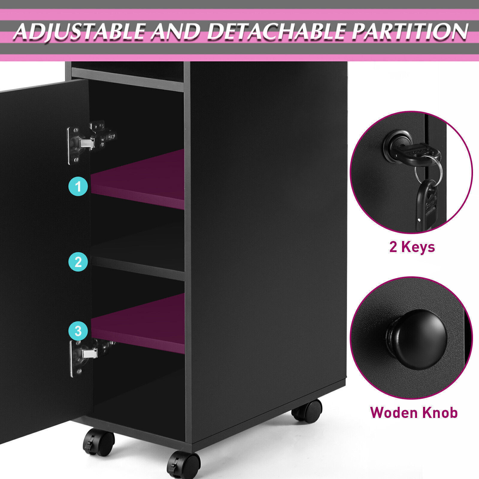 Pro Manicure Table Nail Desk Beauty Salon Dust Collector Drawers+Wheel+Wrist P6J