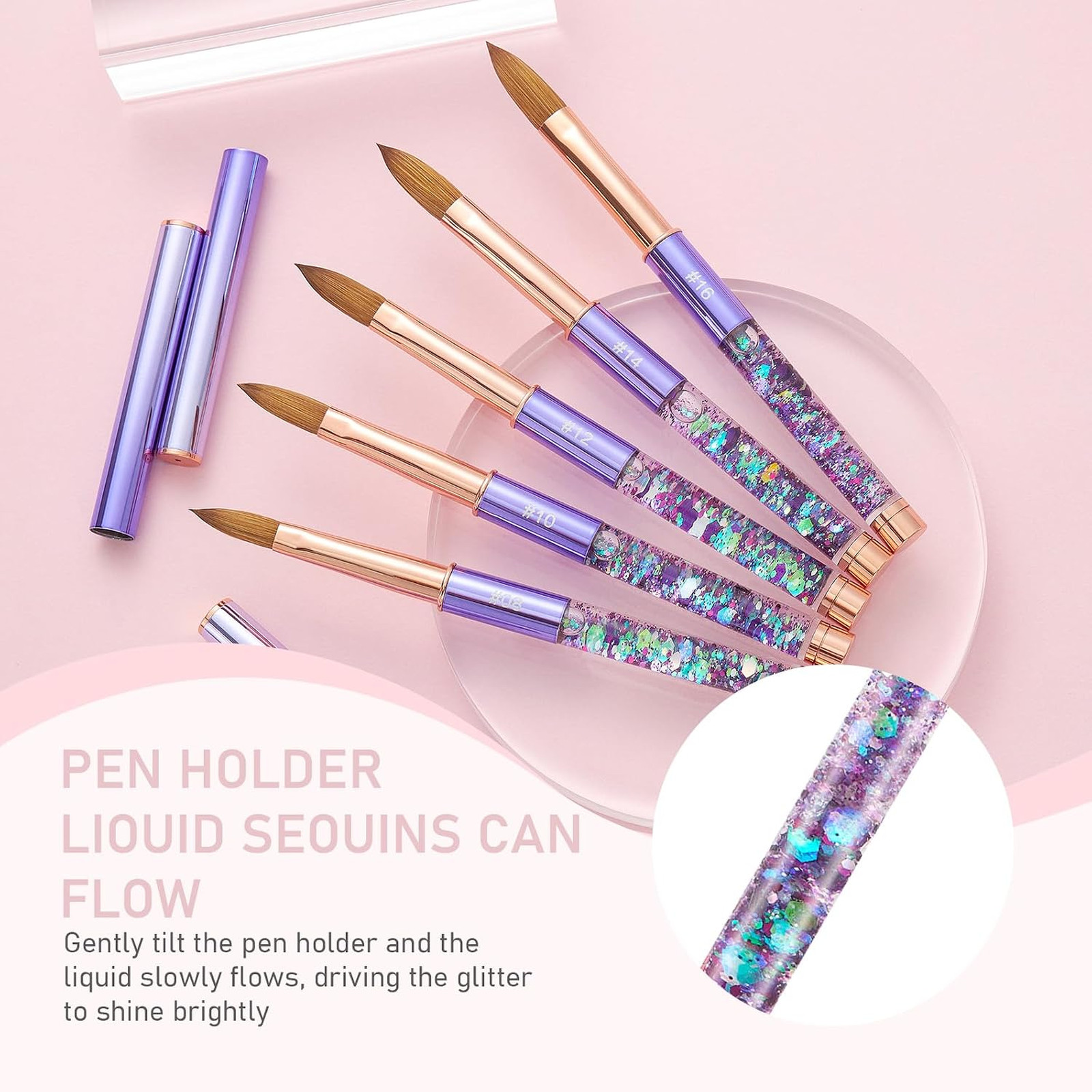 Acrylic Nail Brush Size #08, Kolinsky Nail Art Brushes, Oval Handle, Manicure