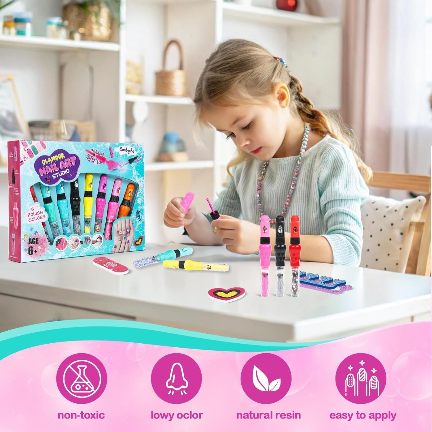 Nail Art Pen Set for Kids, Non-Toxic Nail Polish Glitter Doodle Tip, Nail Art