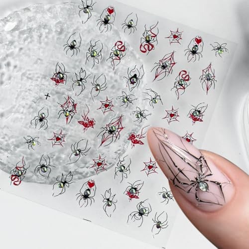 Halloween Nail Stickers with 5D Spider Rhinestones Gem Halloween Stickers-2