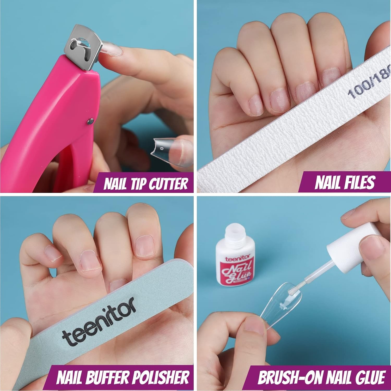 Teenitor Press On Nail Kit: Acrylic Fake Nails, Art Brushes, Decor