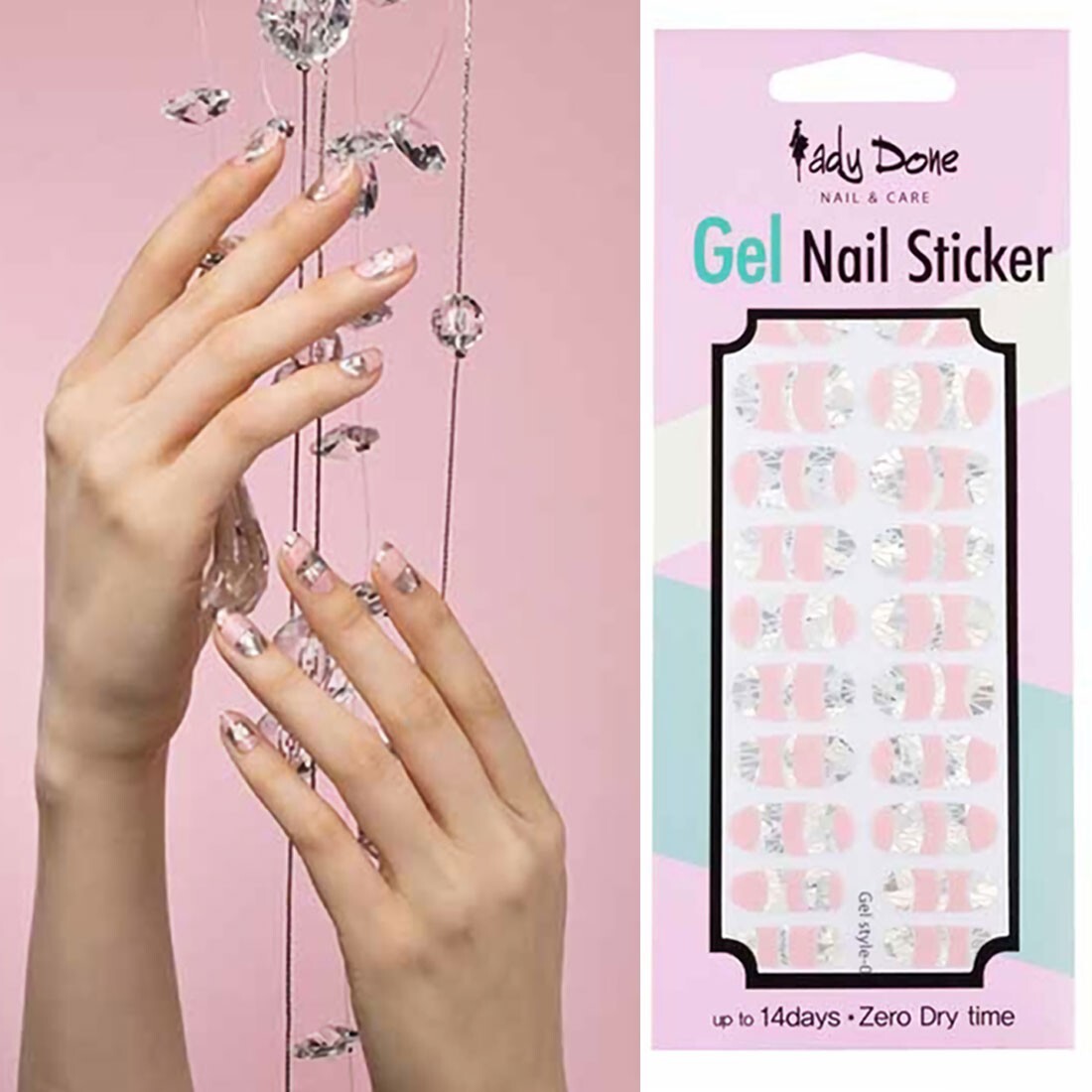 Baby Pink Hologram Nail Wraps Korean Silver Point Line Beauty Decal Pattern Desi