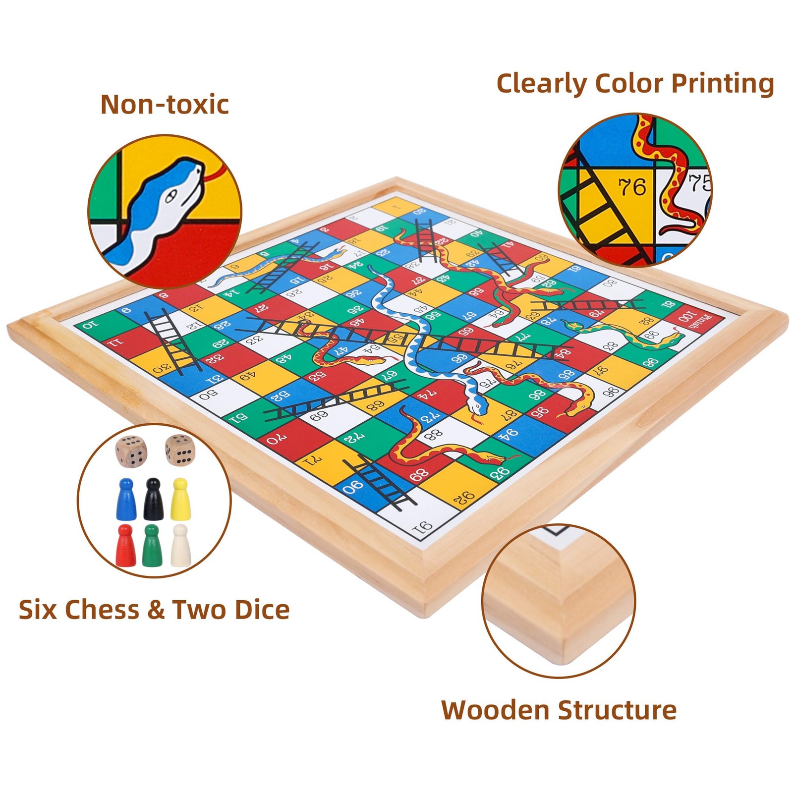 Gothink Wooden Snakes and Ladders Game – 13 Inch 13-Inch,