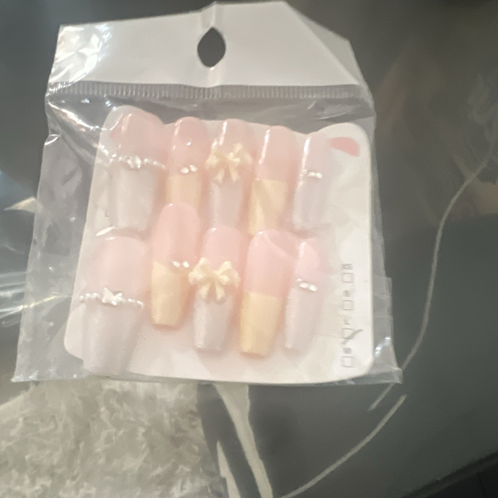 Pink White French Tip Bow Pre-Designed Long Square Full Cover Press-On Nails