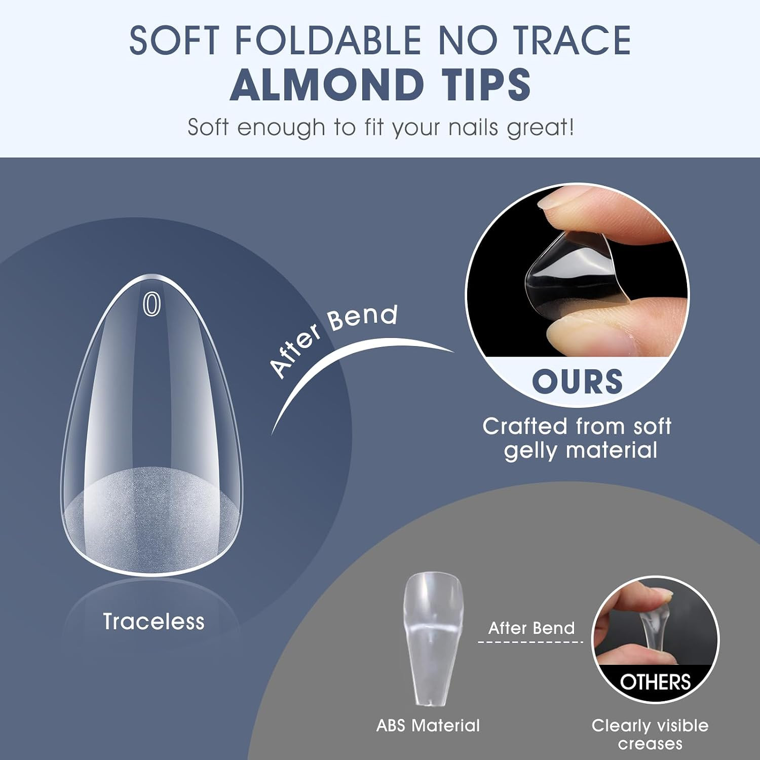 Short Almond Gel Nail Tips: 240 PCS Pre-Shaped False Acrylic Nail Tips Clear Fak
