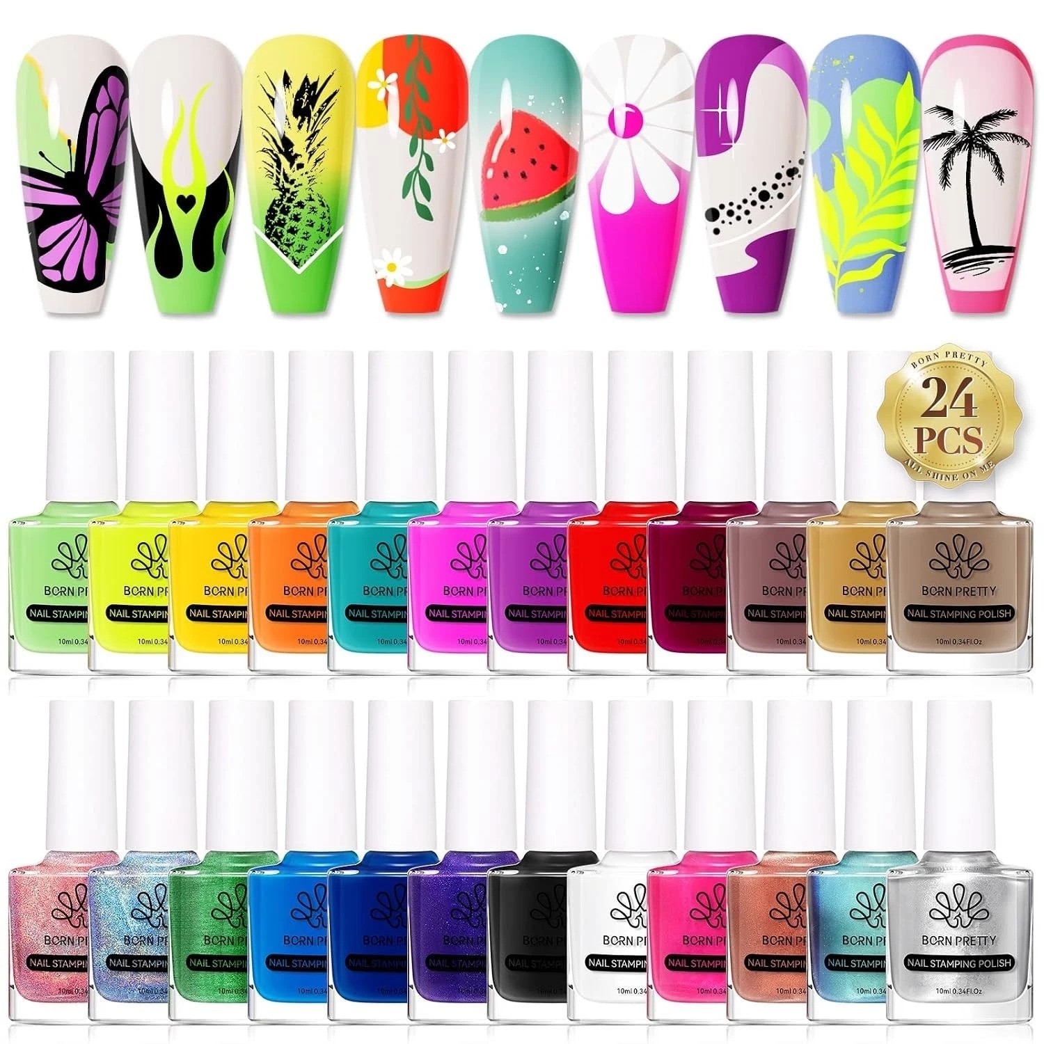 24 Color Bulk Nail Art Stamping Polish with Holographic and Chameleon Finishes