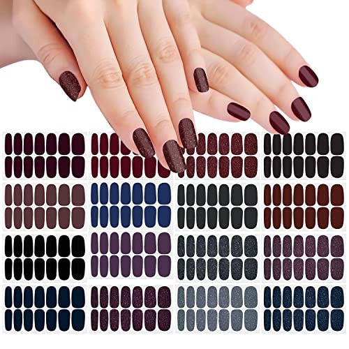 16 Sheets Dark Nail Wraps Solid Color Nail Polish Stickers Luxury Dark Style