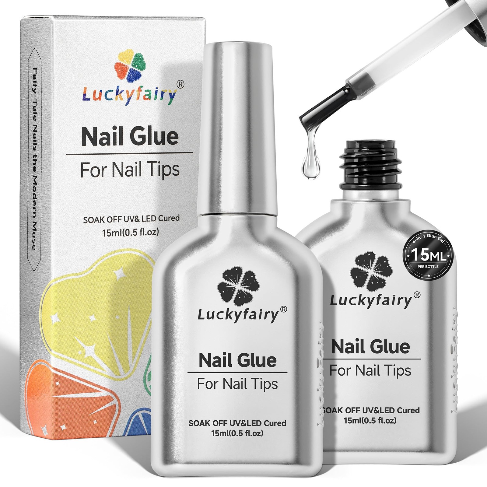 6 in 1 Gel Nail Glue Kit: Super Strong Nail Glue Gel 2Pcs 15ml for Press On N…