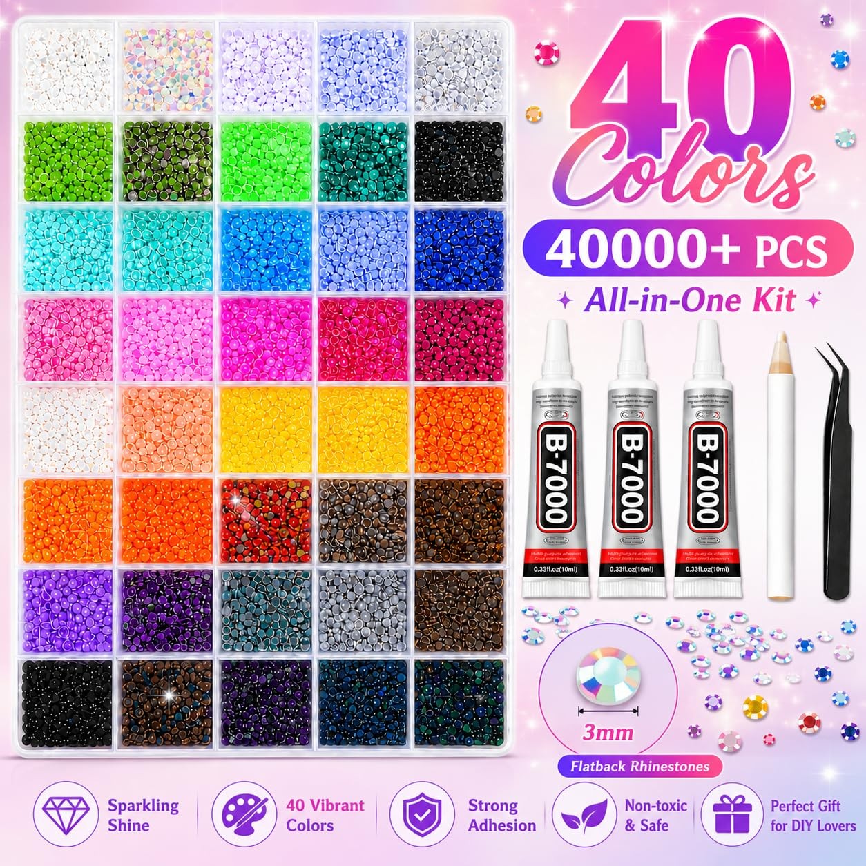 40000Pcs 40 Colors Jelly Resin Kit, Bedazzling Kit, Bedazzler Kit with Rhines…