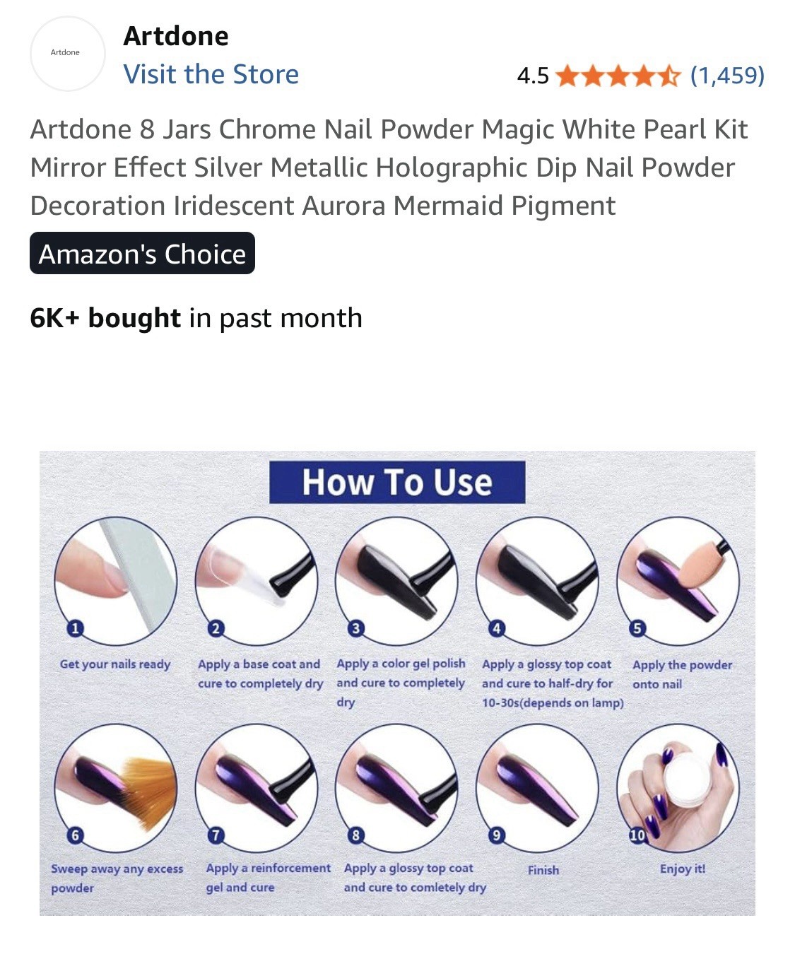 Artdone 8 Jars Chrome Nail Powder Magic White Pearl Kit