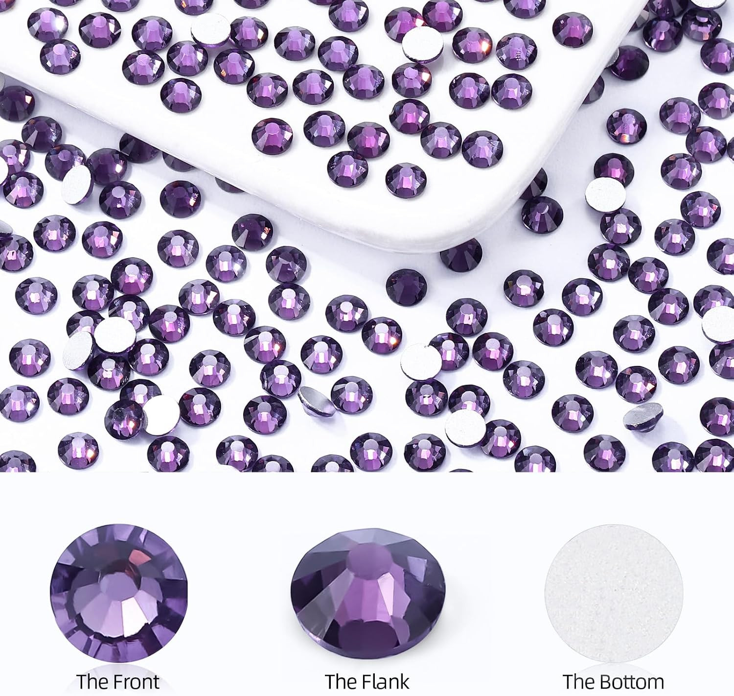 Tanzanite Flatback Rhinestones, Glass Rhinestones for Nail Art and Craft, Glue F