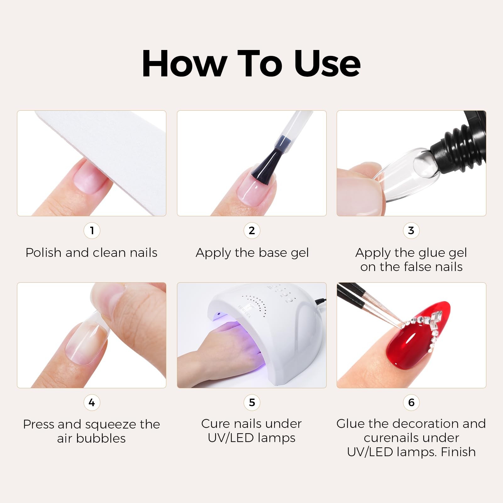 5 in 1 Gel Nail Glue, UV Nail Glue for Press ons, UV Lamp Required