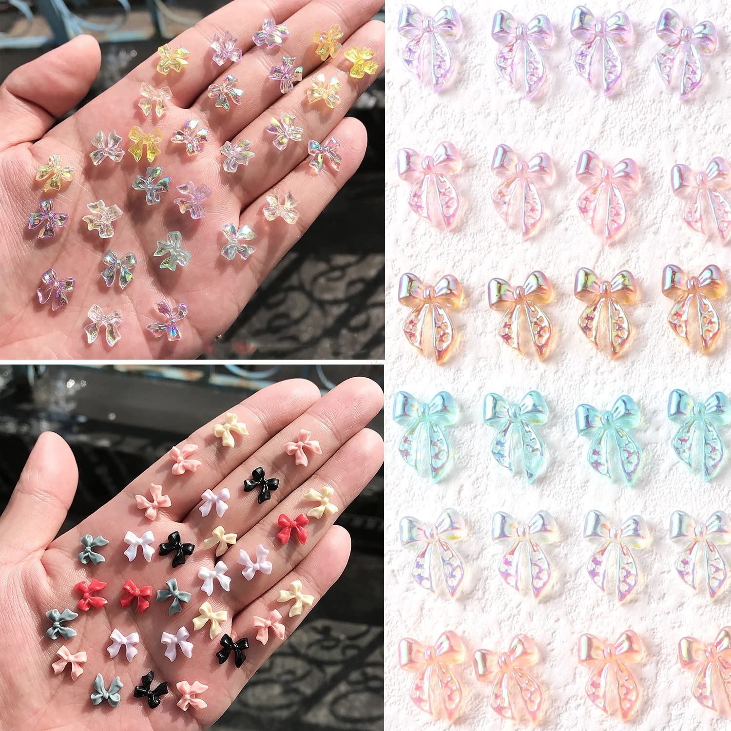 100 Pcs Acrylic Resin Charms 3D Nail Art Decorations Aurora Bow Nail Charms f…