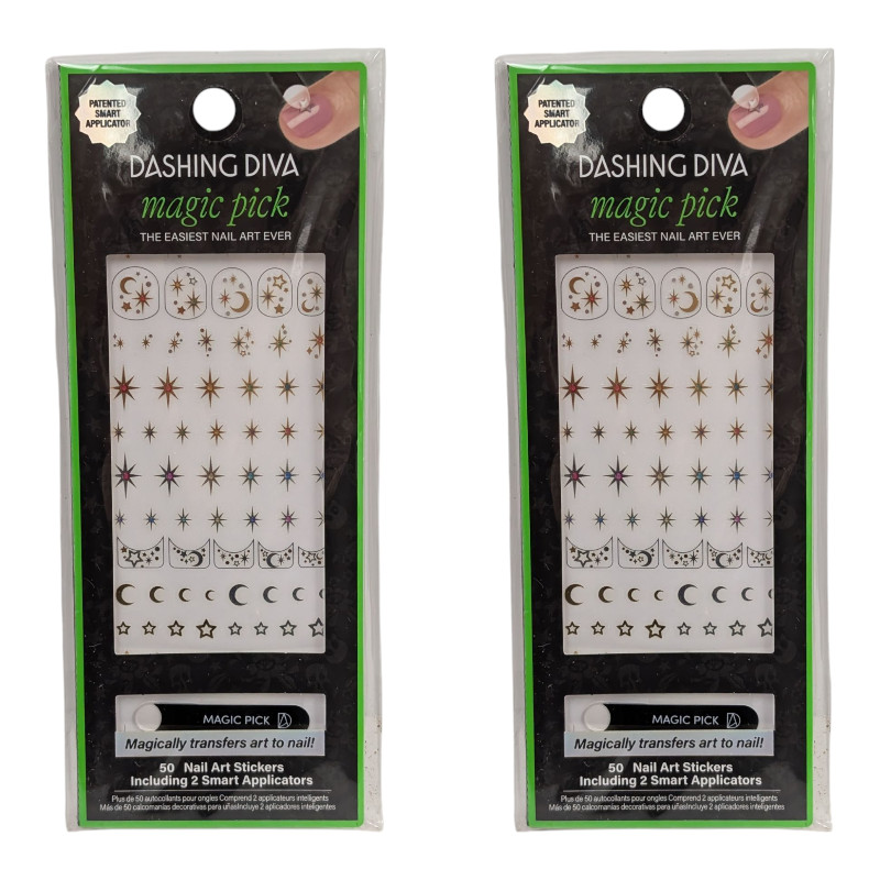 2 x Dashing Diva – Magic Pick Nail Art, 50 ct Ea. MK50 Midnight Moonlight
