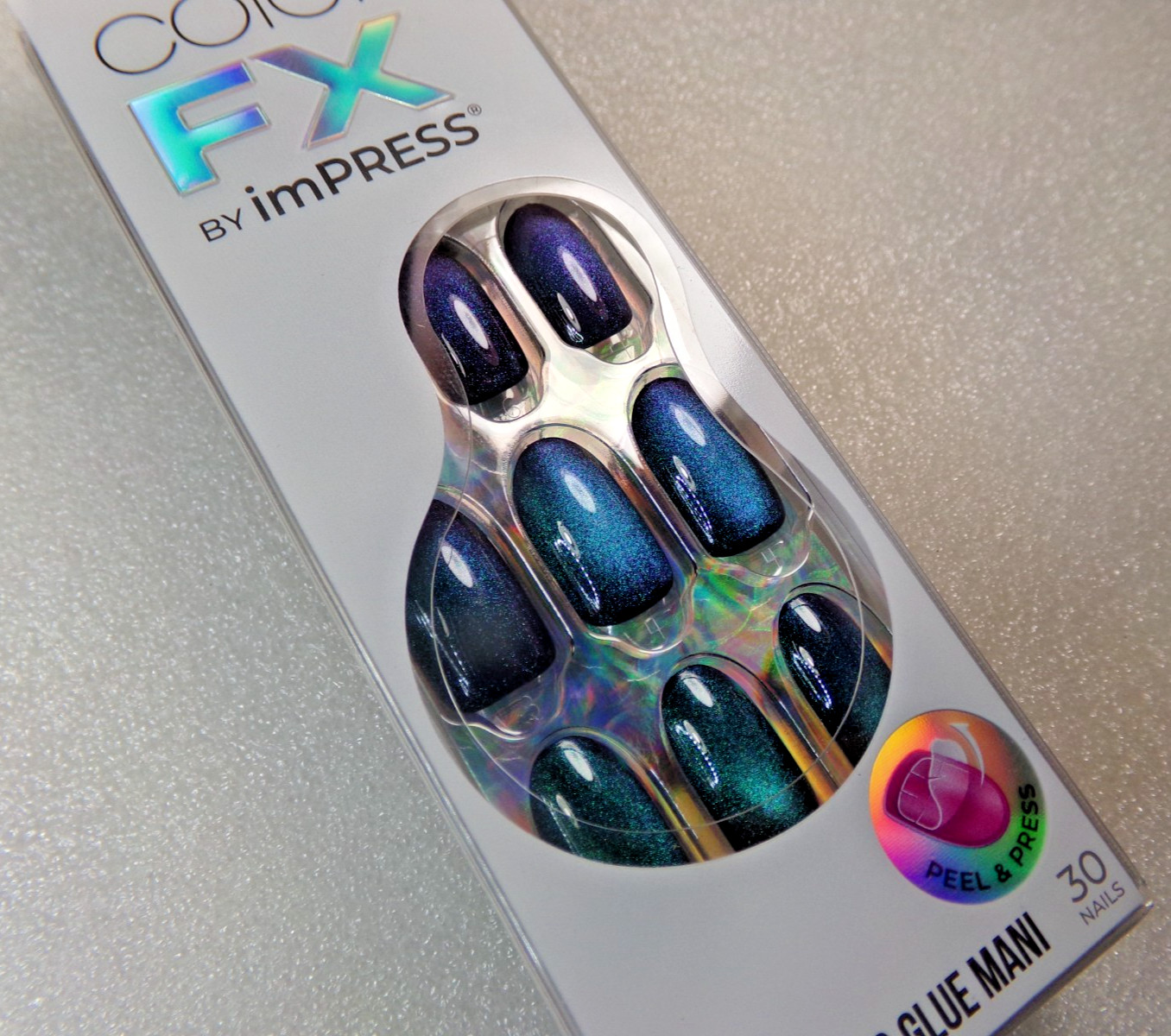 Impress Color FX NAILS Shiny Green Cats Eye Glue on Medium Magnetic Effect
