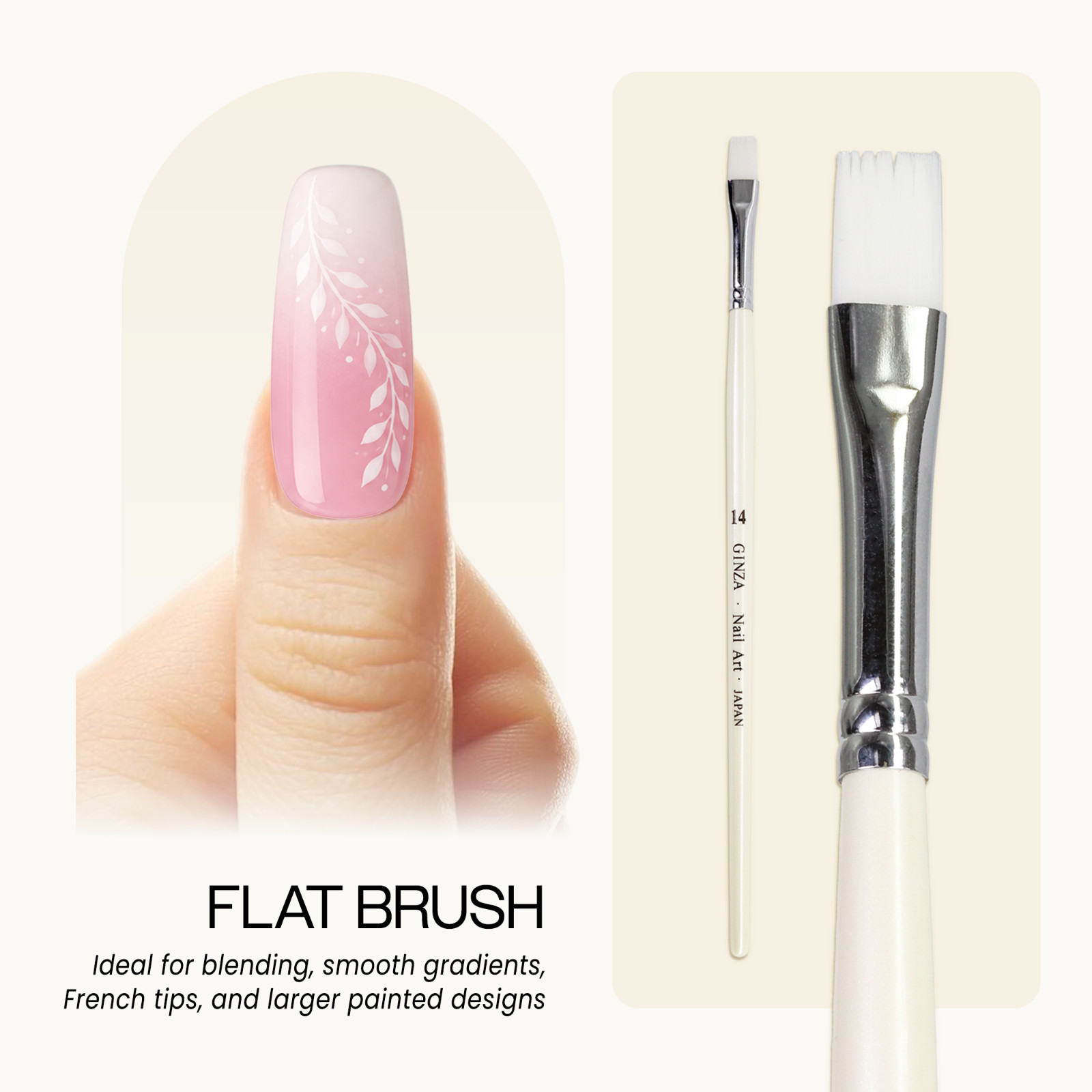 Ginza Professional Quality Gel Nail Art Brush with White Wooden Handle