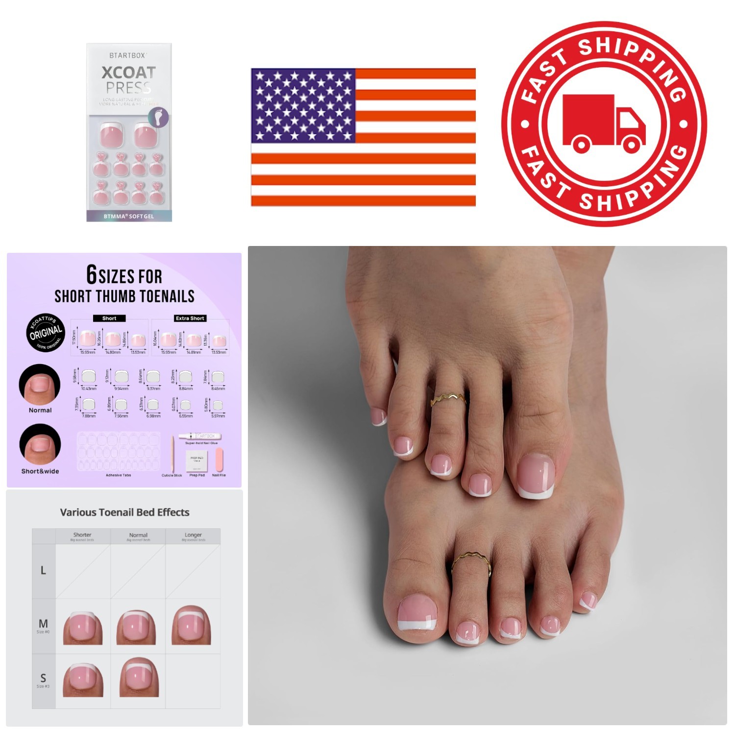 Square Press On Toenails Short Gel Material Lightweight with Adhesive Tabs