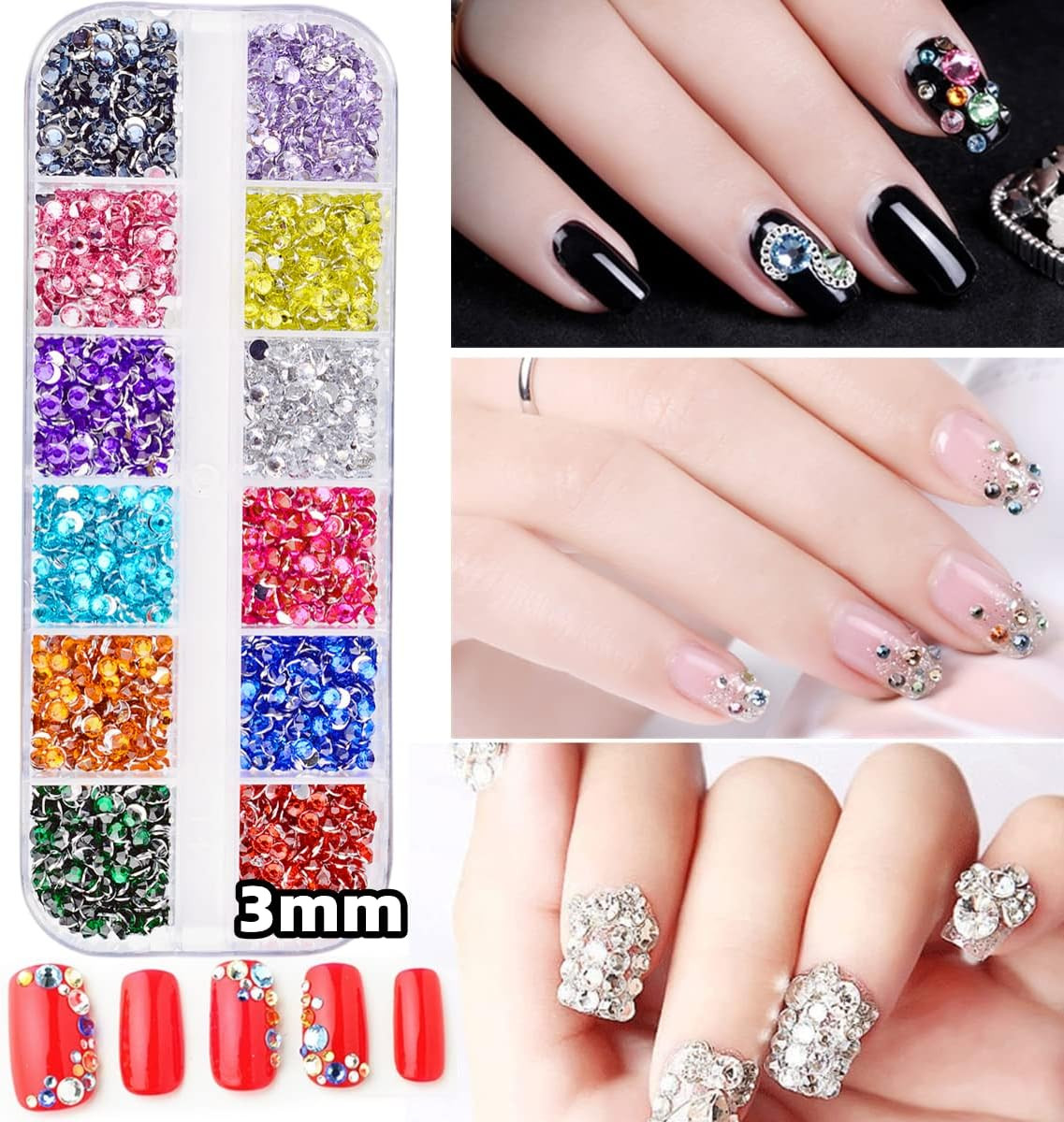 5 Boxes 7200Pcs Sparkling Crystal Nail Rhinestones Pearls Kit, Flatback Multicol