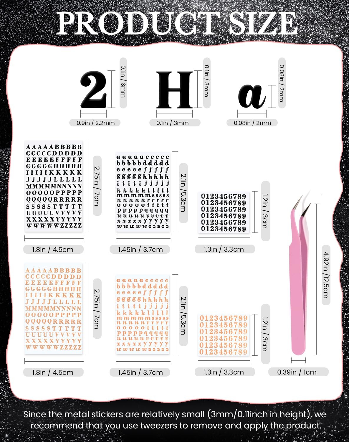 Letter Stickers 0.11inch with Tweezer Small Alphabet Decals 6 Sheets Adhesive…