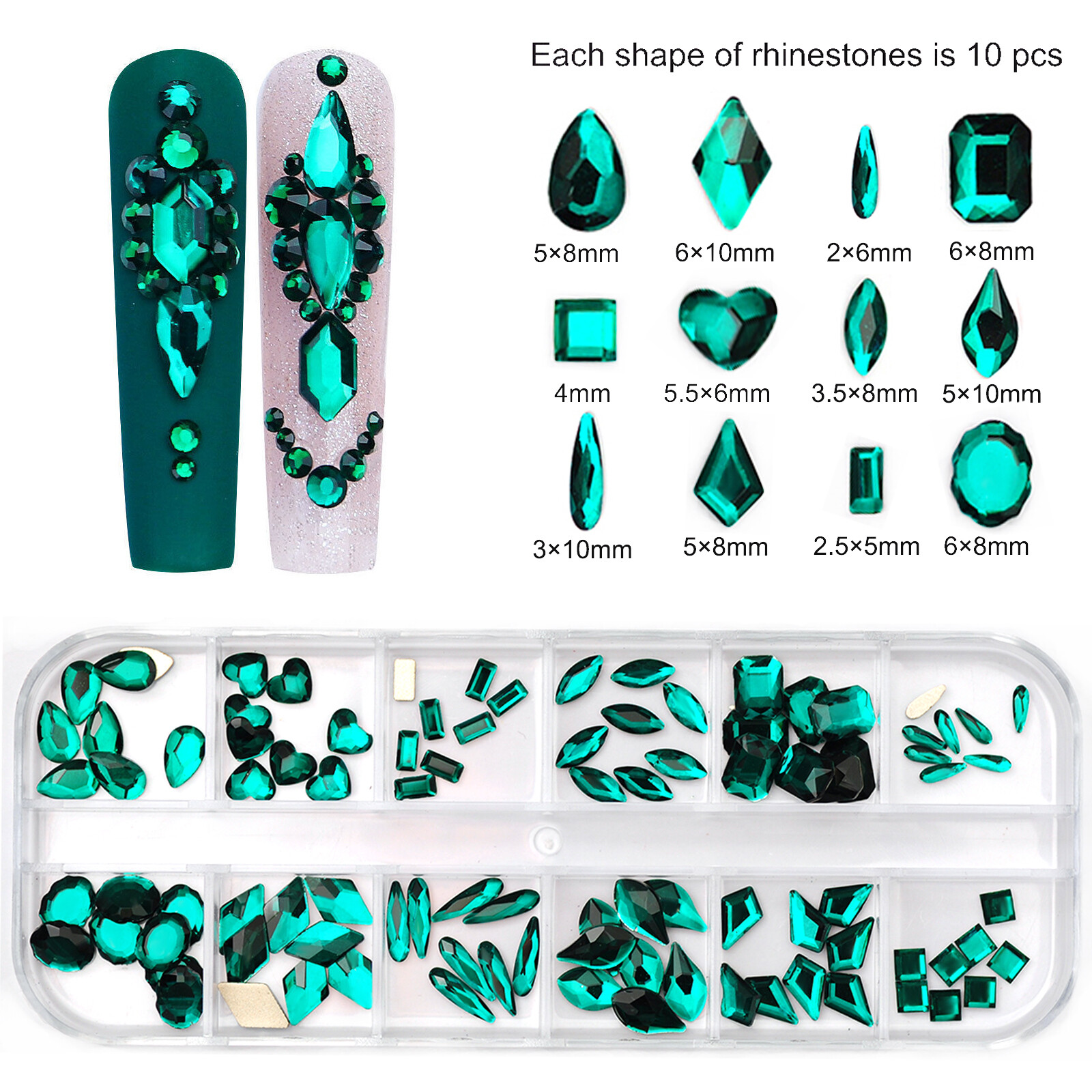 12Box/Set Crystal Rhinestone Diamond 3D NON hotfix Nail Art Decoration 120pcs