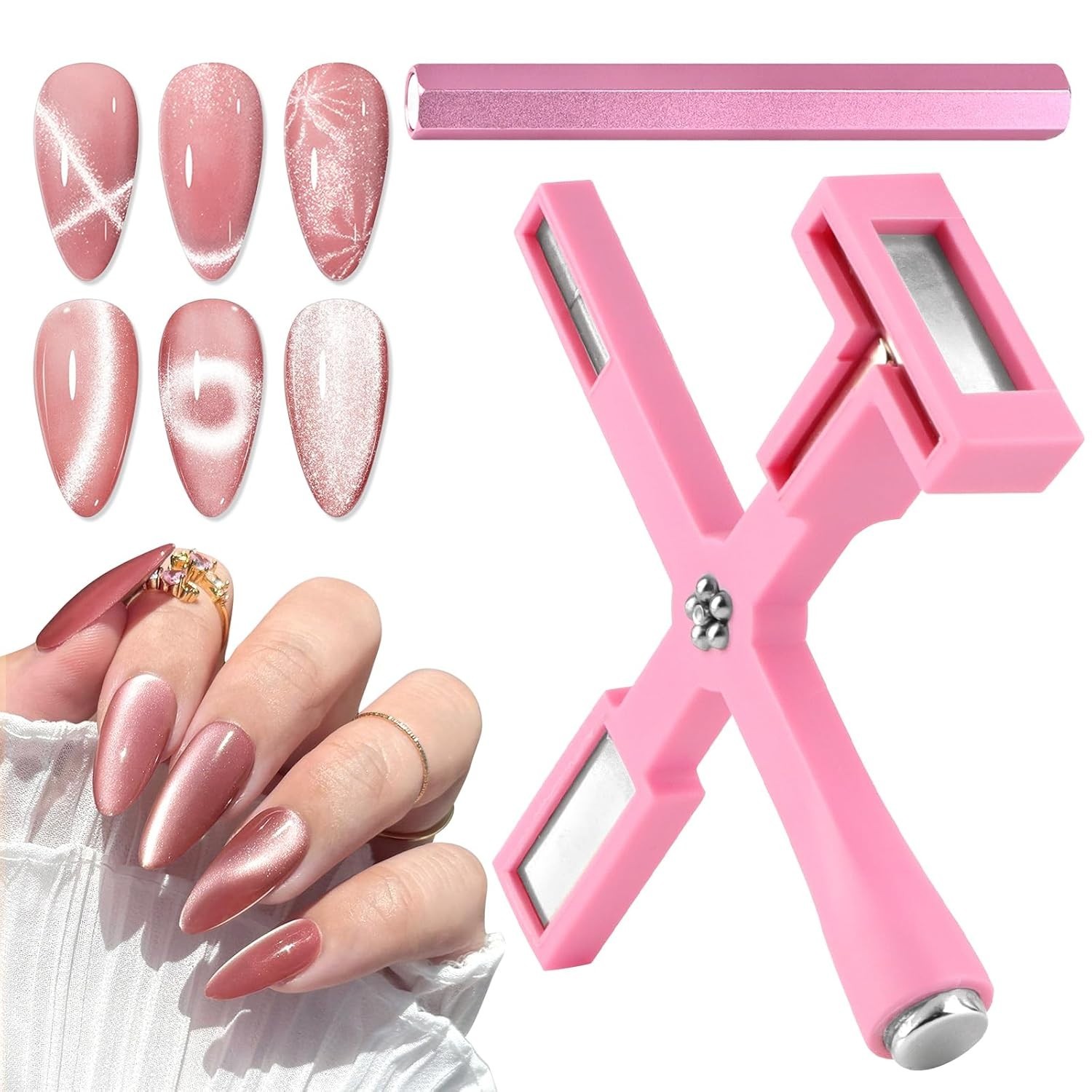 Professional 5-in-1 Cat Eye Magnetic Nail Art Tool – Lightweight & Stylish Pink