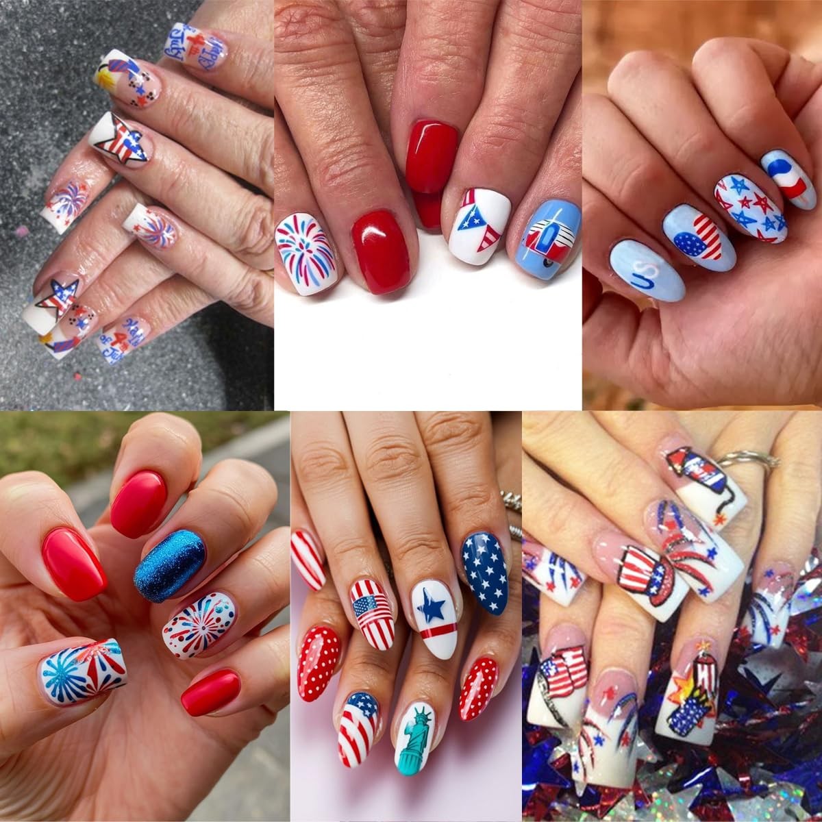 6 Sheets 4th of July Nail Stickers for Nail Art 3D Self Adhesive Independence…