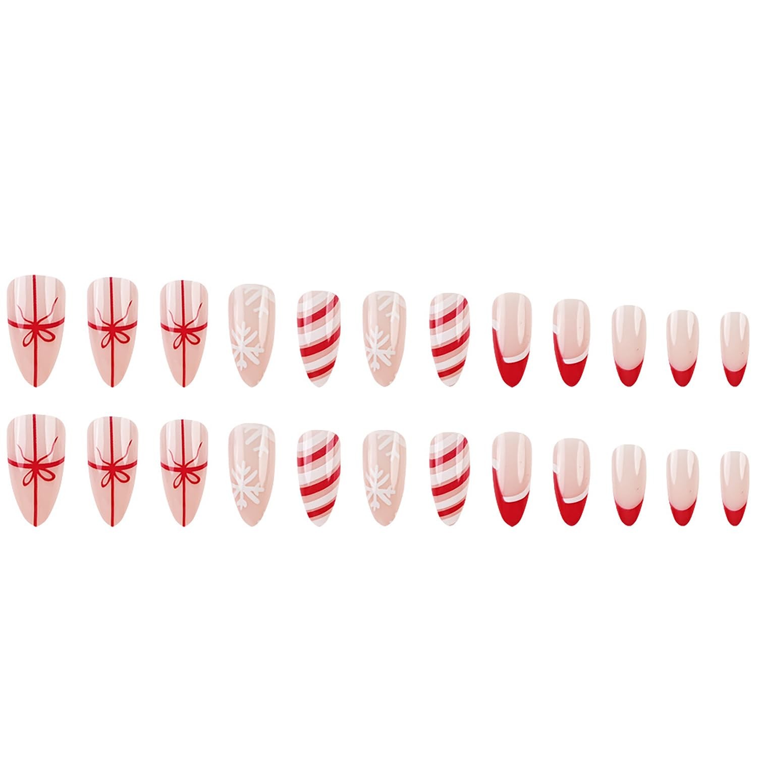 Christmas Press On Nails – Medium Almond French Tip Designs With Snowflake St…