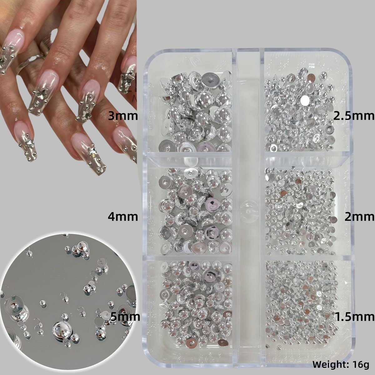6/12-Grid Nail Steel Beads Set Caviar Beads Gold Silver Half Pearls for Nail Art