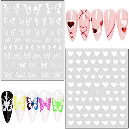 7 Sheets Nail Art Stickers, 3D Geometry Nail Transfer Decals, Butterfly White