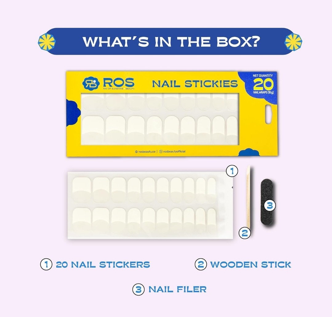 ROS Beauty Nail Stickies | 20 Count | Easy-to-Apply Vibrant Nail Art Stickers |