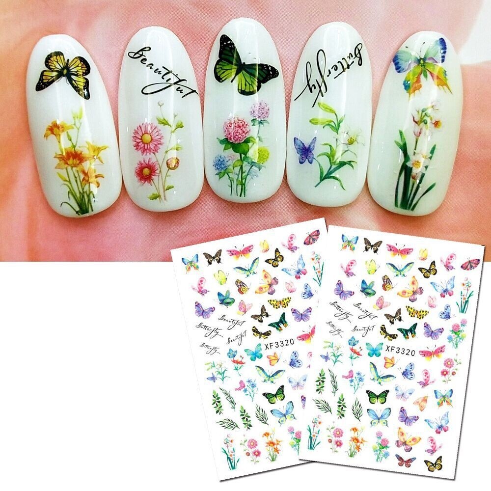 12 Sheets Set Nail Art Stickers Butterfly Bug Birds series Insects & Flower NS34