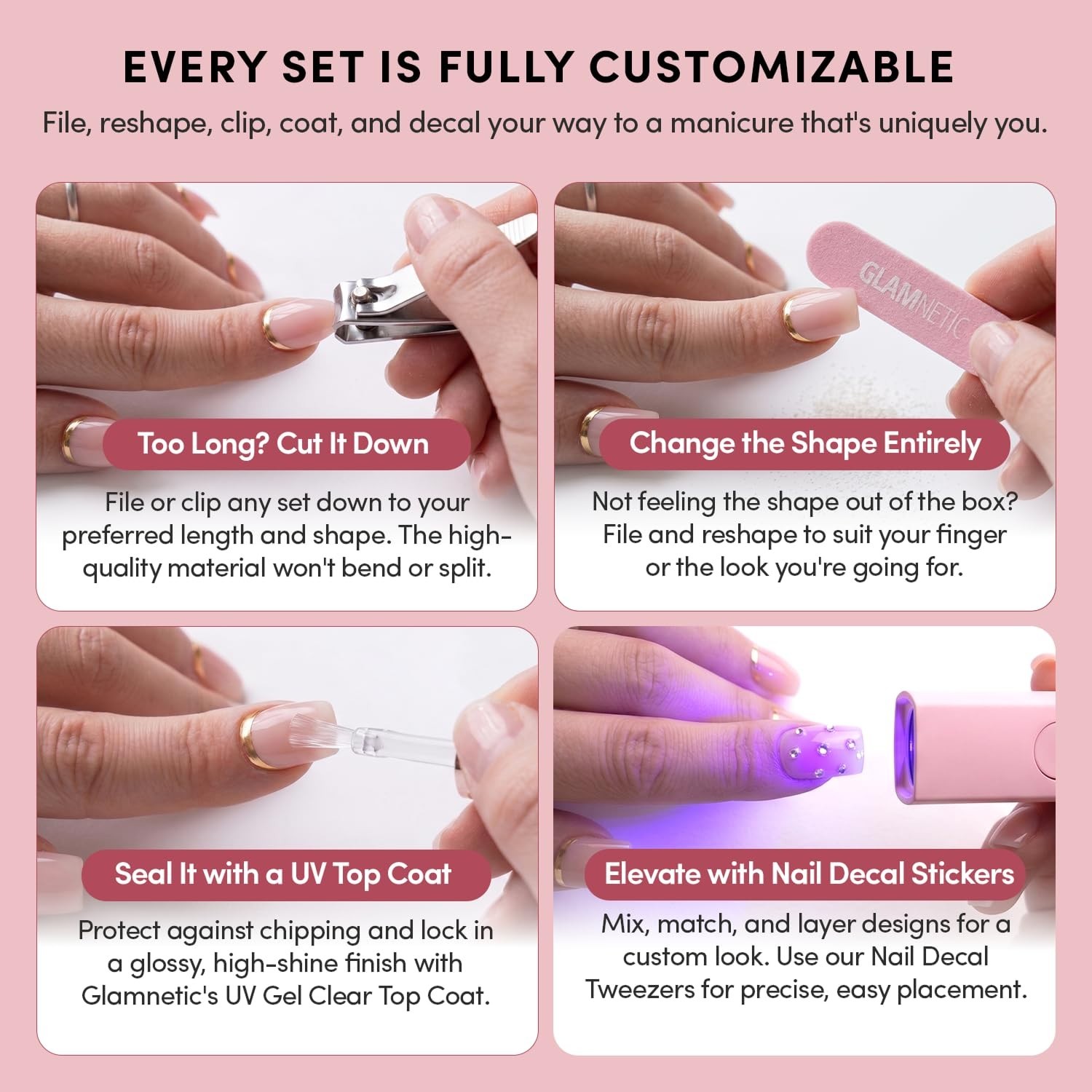 All-In-One Short Almond Red Press On Nails Kit – 30 Pc, Glue Included, Reusable