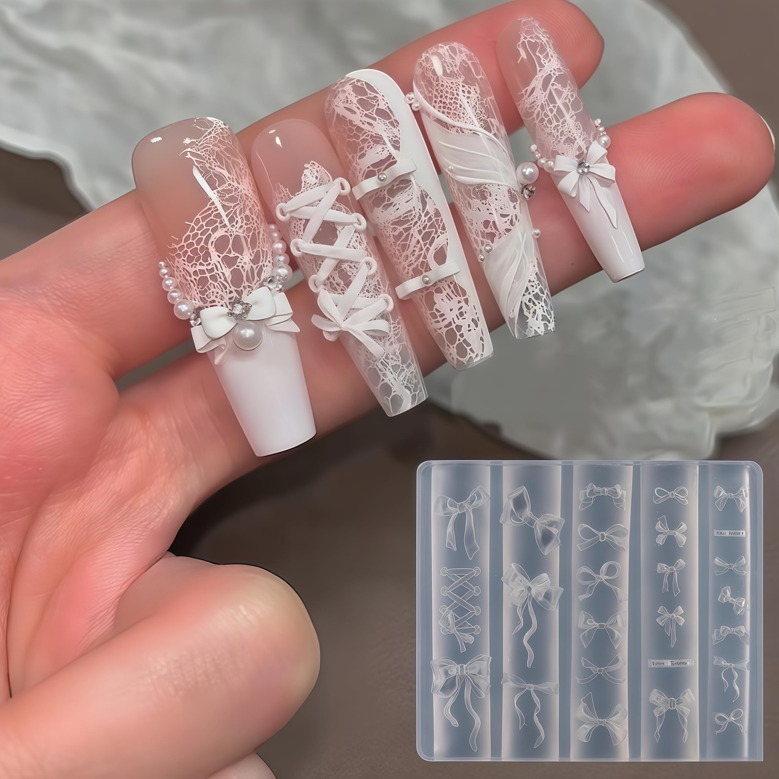 Pizadix 2 Pcs Bow Silicone Nail Art Molds for Women Resin Design bow-3