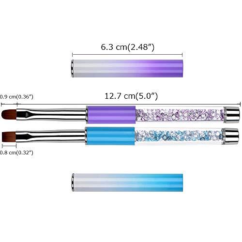 2Pcs Oval & Flat UV Gel Nail Brush Set Rhinestone Handle Professional Nail Art