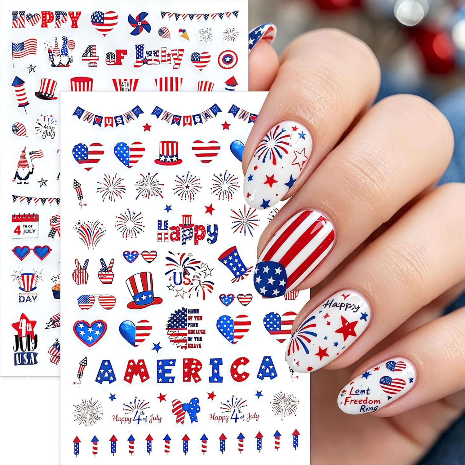6 Sheets Happy 4Th of July Nail Stickers Independence Day American Flag Nail