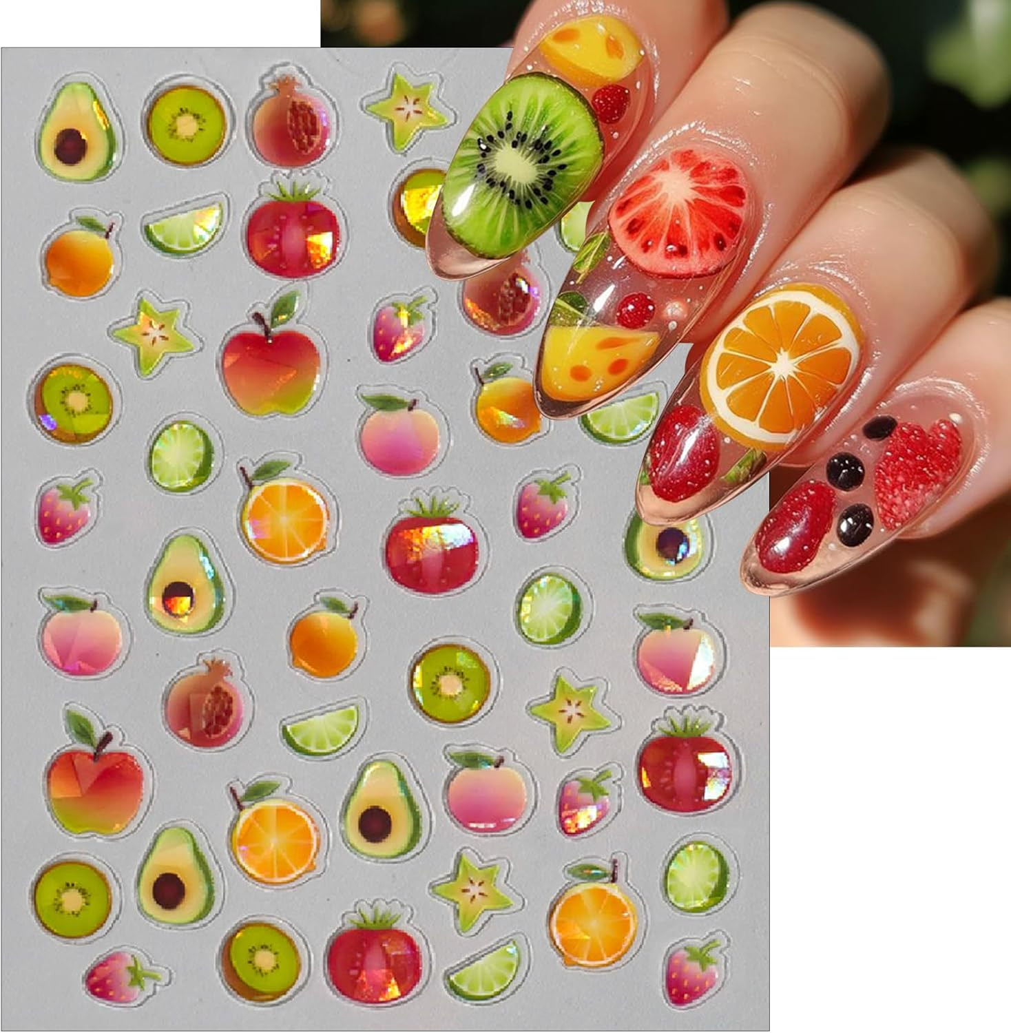 3 Sheets Summer Fruit Nail Art Stickers 5D Self-Adhesive Shell Light Embossed Le