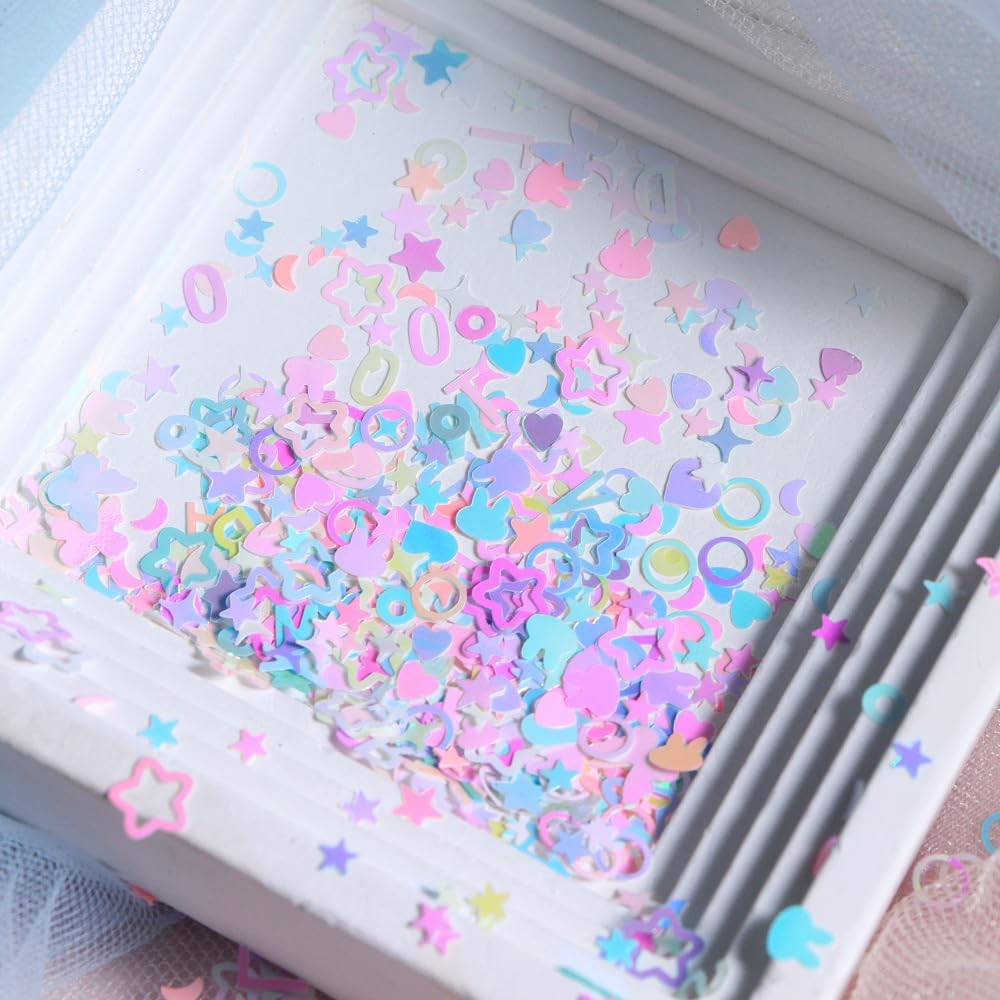Holographic Nail Art Sequins, Iridescent Candy Colors Nail Confetti, 3D Chunk…