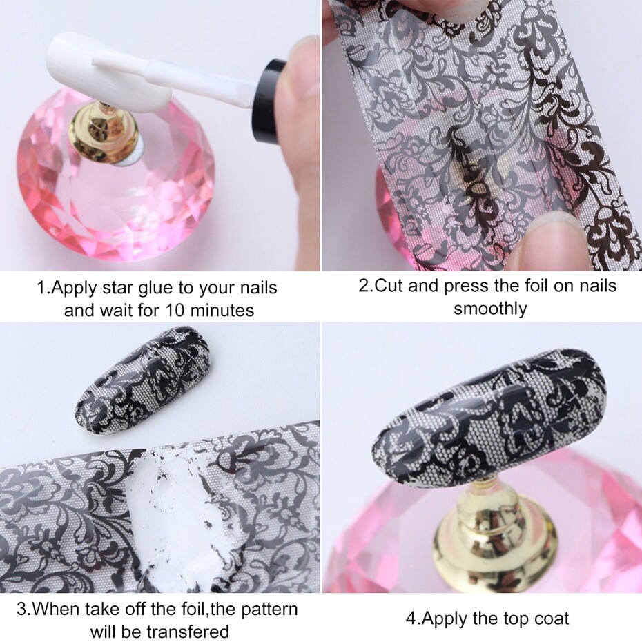 Marble Texture Flowers Butterfly Heart Nail Foil Transfer Sticker 16pcs 20X4cm