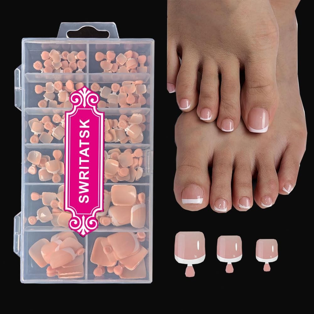 Nude French Press On Toenails – 120 Pcs Square Tips for Lasting Elegance